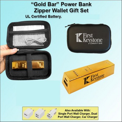 "Gold Bar" Power Bank Zipper Wallet Gift Set 1800 mAh